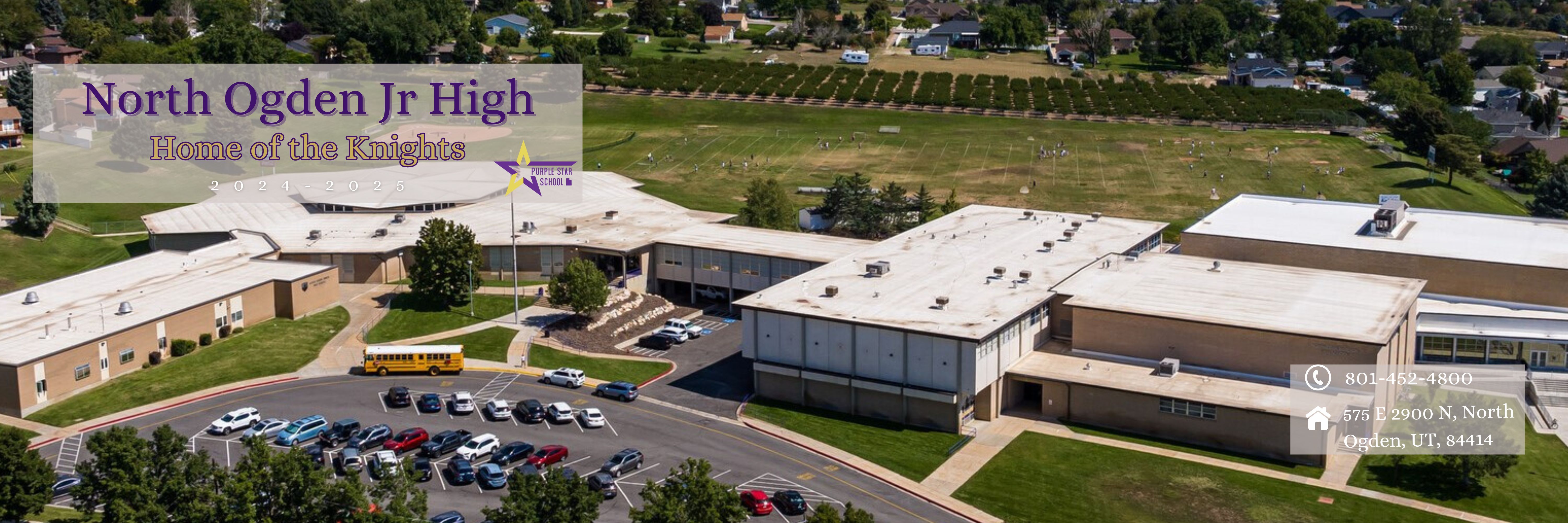 Aerial photo of the school - North Ogden Jr High - Home of the Knights 2024-2025